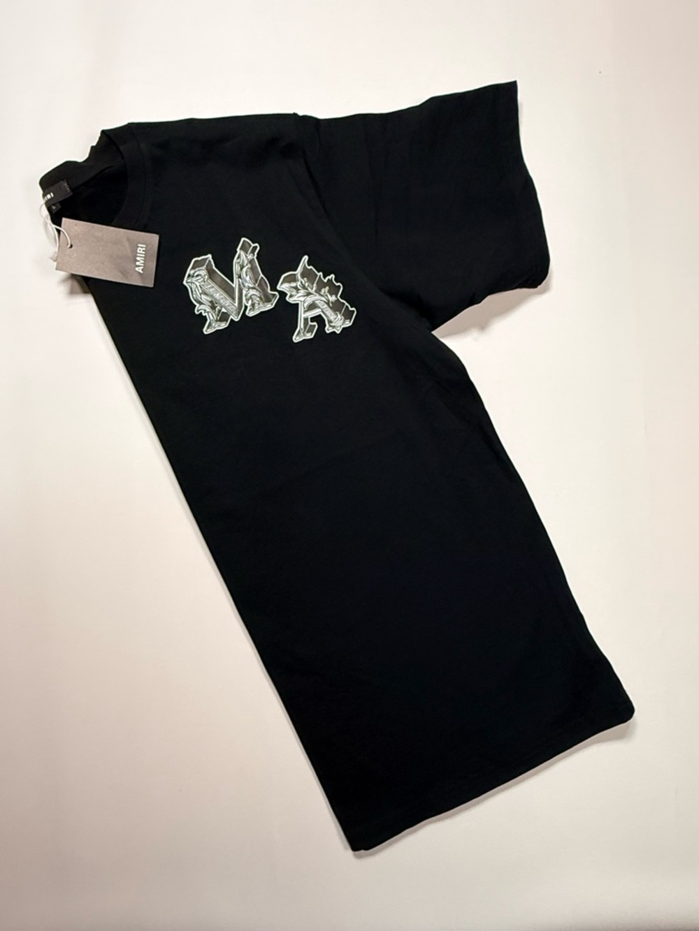 AMIRI Black T-Shirt with Metallic Silver Graphic